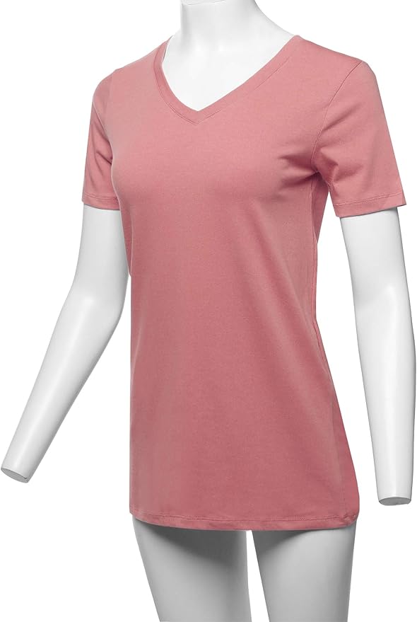 Women's Basic Solid Premium Cotton Short Sleeve V-Neck T Shirt
