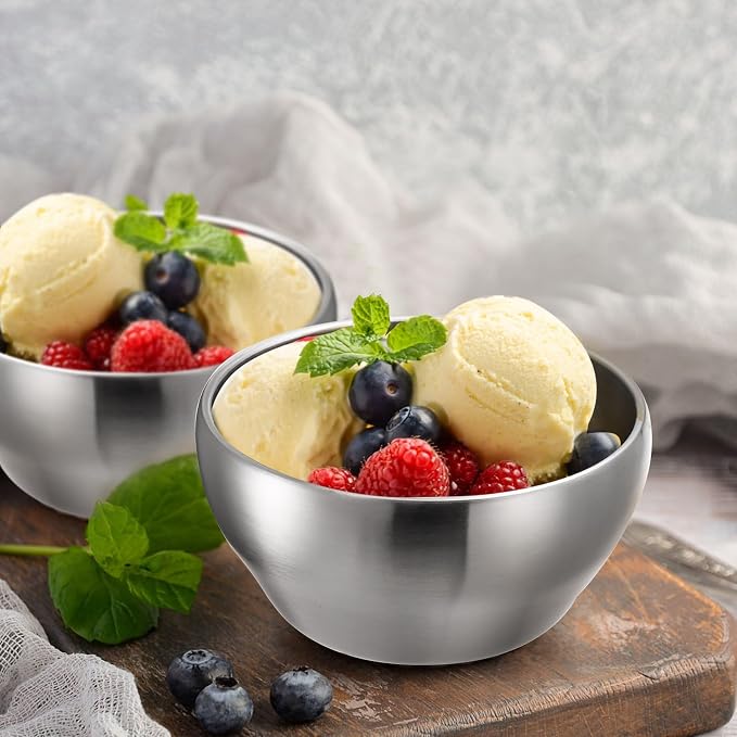 Youeon 3 Pack 28 Oz SUS304 Brushed Stainless Steel Bowls, Double Wall Insulated Bowls, Stainless Steel Soup Bowl for Cereal, Ice Cream, Noodle, 6 Inch Bowl Set for Serving, Dishwasher Safe