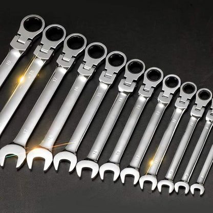 FLZOSPER 12-Piece Flexible Head Ratcheting Wrench Set,Metric Combination Spanner Kit, 8-19mm Chrome Vanadium Steel Ratchet Wrench Set with Portable Suspended Toolbox