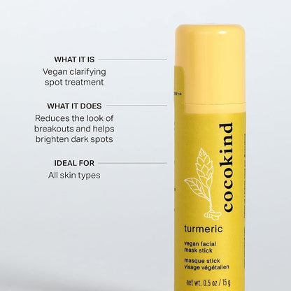 Cocokind Turmeric Mask Stick, Spot Treatment with Organic Turmeric, Tea Tree Oil, and Ginger Root, For Dark Spots and Acne