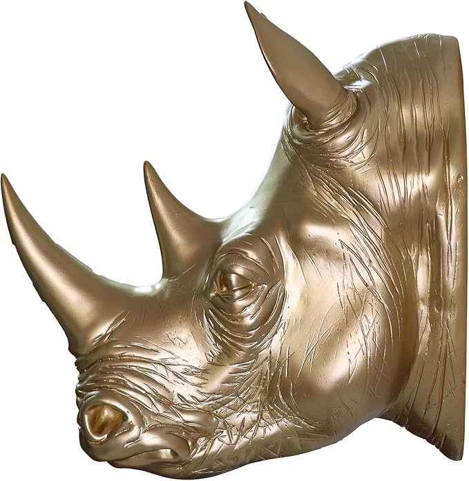 Hi-Line Gift Ltd Rhino Head Statue Wall Mount Art Gold Color