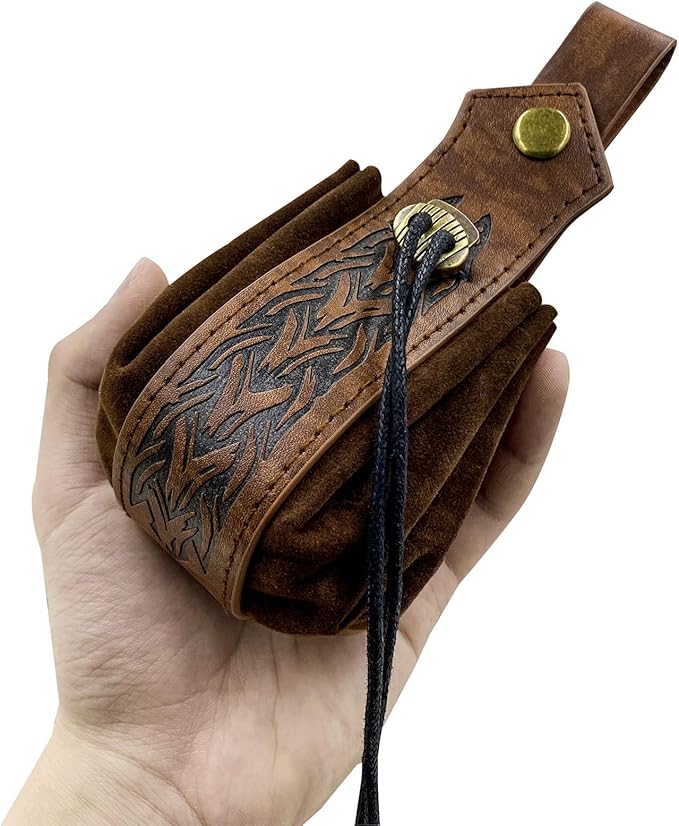Medieval Faux Leather Pouch,Viking Belt Pouch,Retro Nordic Belt Pack,Portable Drawstring Purse,Dice Bag For Hiking Archery LARP Renaissance Faire Costume