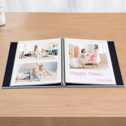 Large Photo Album Self Adhesive Scrapbook Album for 4Ã—6 5Ã—7 8Ã—10 Pictures DIY Magnetic Linen Cover Album 40 Pages for Family Wedding Gifts with Metal Pen and Plastic Board