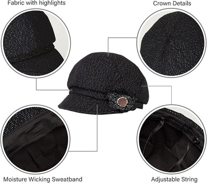 Women Retro Classic Visor Newsboy Cabbie Cap Beret Hats with Flower Buckle for Woman Ladies