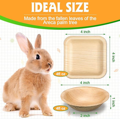 Set of 50 4-inch disposable palm leaf plates for rabbits, sturdy bamboo bowls for parties, compostable decorative tableware for rabbits, Easter, birthday, outdoors