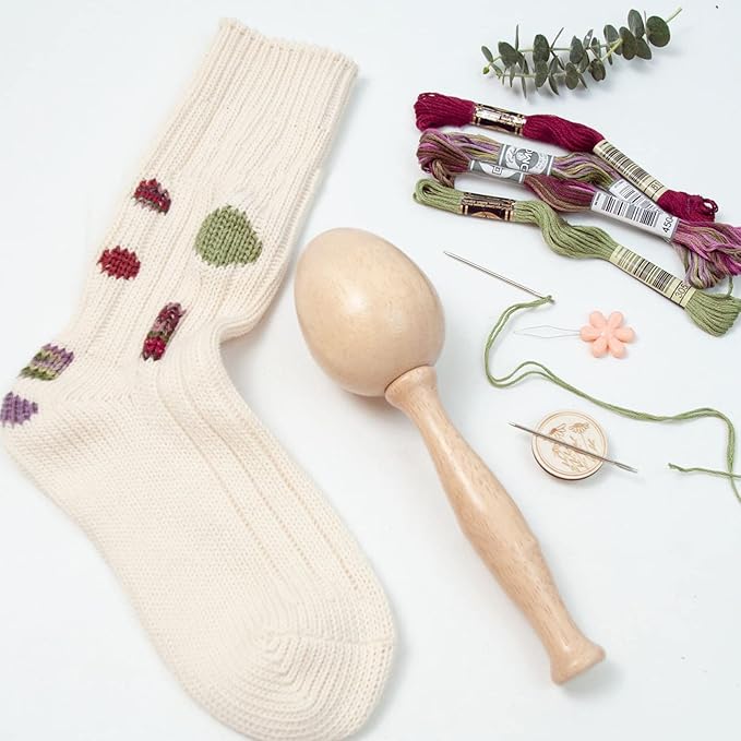 Wood Darning Egg for Socks Wooden Darning Egg Wooden Darning Supplies Kit with Large Eye Needles Sewing Threads for Socks Clothes Adults Darner DIY Handicraft Home Sewing Care (Darning Egg Only)