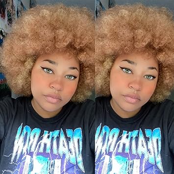 GT Wig 70s Afro Wig Short Kinky Curly Colored Wigs for Women Glueless Wear and Go Wig Mixed Blonde Afro Wig Large Bouncy and Soft Natural Looking Heat Resistant Synthetic Hair Wigs