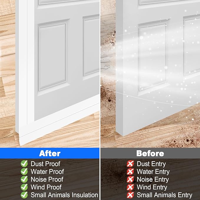 ToLanbbt Weather Stripping Silicone Door Seal Strip 2 in x 20 ft Door Draft Stopper Self Adhesive Door Draft Tape, Side  Bottom Gaps Insulation Strip for Glass Shower Door Sliding Door Window, White