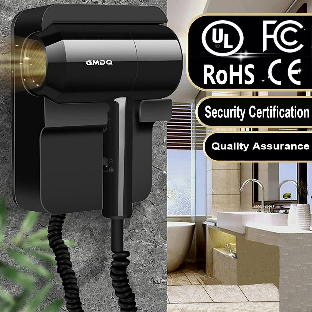Hotel Wall Mounted Hair Dryer for Bathroom,Restroom Professional Blow Dryer,with Stand Rack,Specialised Motor for Salon,Fast Drying - Gifts?Massage Comb, Screws+ Adhesive? 110V