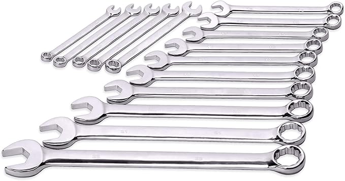 Max Torque 15-Piece Premium Combination Wrench Set, Chrome Vanadium Steel, Long Pattern Design | Include Metric Sizes 8, 9, 10, 11, 12, 13, 14, 15, 16, 17, 18, 19, 20, 21, 22mm with Storage Rack