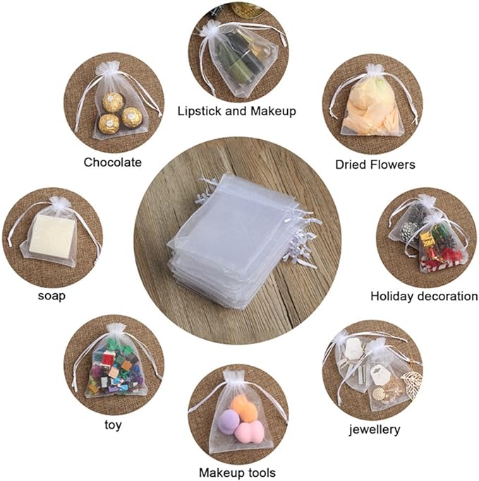 Hopttreely 100PCS Premium Sheer Organza Bags, White Wedding Favor Bags, 4x4.72 Jewelry Gift Bags for Party, Jewelry, Christmas, Festival, Bathroom Soaps, Makeup Organza, Wrapping Supplie
