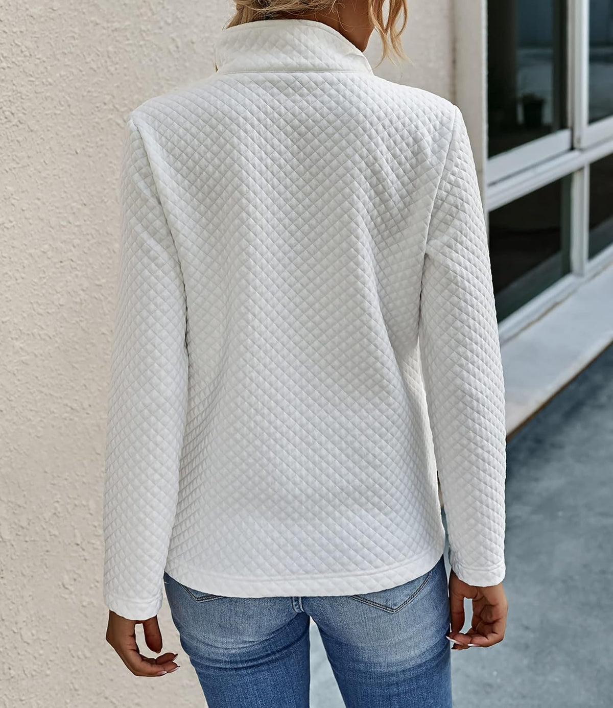BTFBM Women Fashion Quilted Pattern Lightweight Zipper Long Sleeve Plain Casual Ladies Sweatshirts Pullovers Shirts Tops