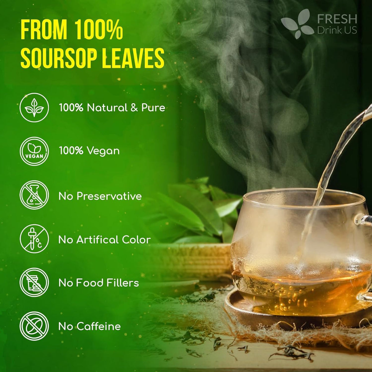 FreshDrinkUS, 240+ Premium Soursop Graviola Dried Leaves Tea, 230-250 Whole Soursop Leaves, Wildcrafted, Graviola , Guanabana , Hoja Guanabana, Loose Leaf Herbal , No Gluten, Vegan