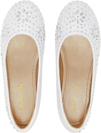 DREAM PAIRS Girls Dress Shoes Slip-on Rhinestone Glitter Ballet Flats for Wedding, Party, Birthday, Prom, Little KidBig Kid