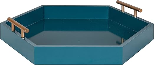Kate and Laurel Lipton Modern Hexagon Tray, 18 x 18, Teal, Midcentury Decorative Serving Tray for Storage and Display