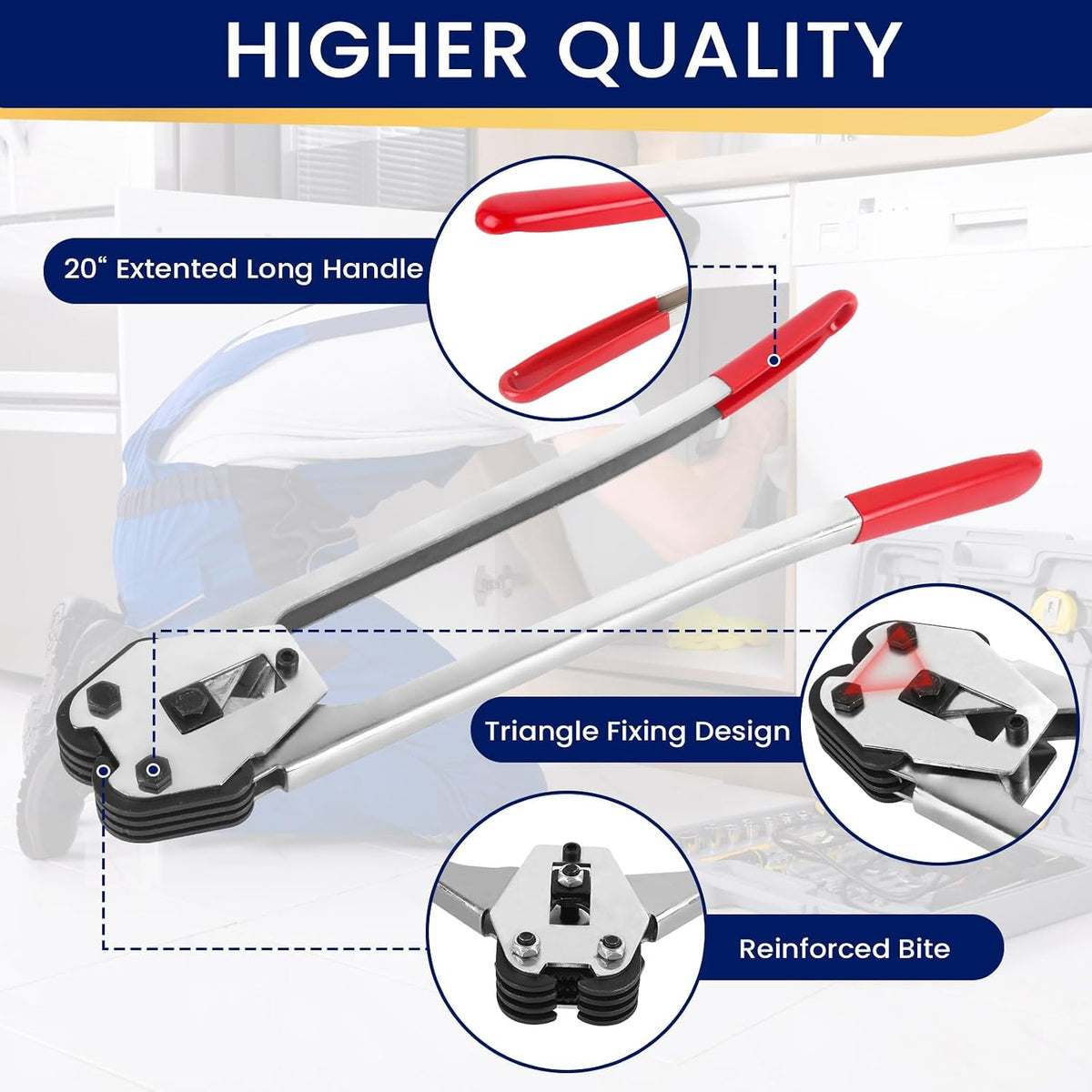 Steel Banding Tool Strapping Sealer - 2 in 1 Crimper & Sealer with 20" Extra-Long Handle and Enhanced Bite for PET Banding 1/2"~3/4"-Steel Strapping Tool for Heavy Duty Package