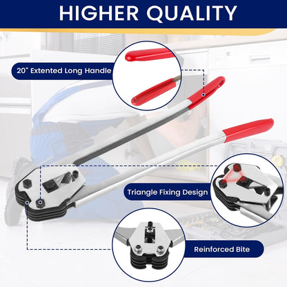 Steel Banding Tool Strapping Sealer - 2 in 1 Crimper & Sealer with 20" Extra-Long Handle and Enhanced Bite for PET Banding 1/2"~3/4"-Steel Strapping Tool for Heavy Duty Package