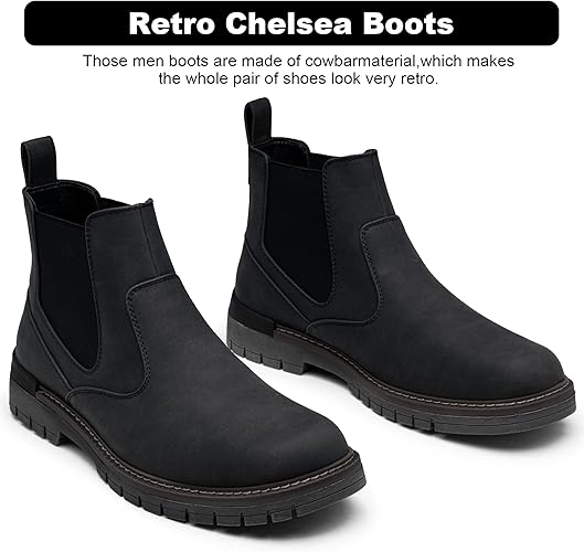 Jousen Mens Boots Retro Mens Casual Boots Chelsea Boots Mens Slip On Boots for Men