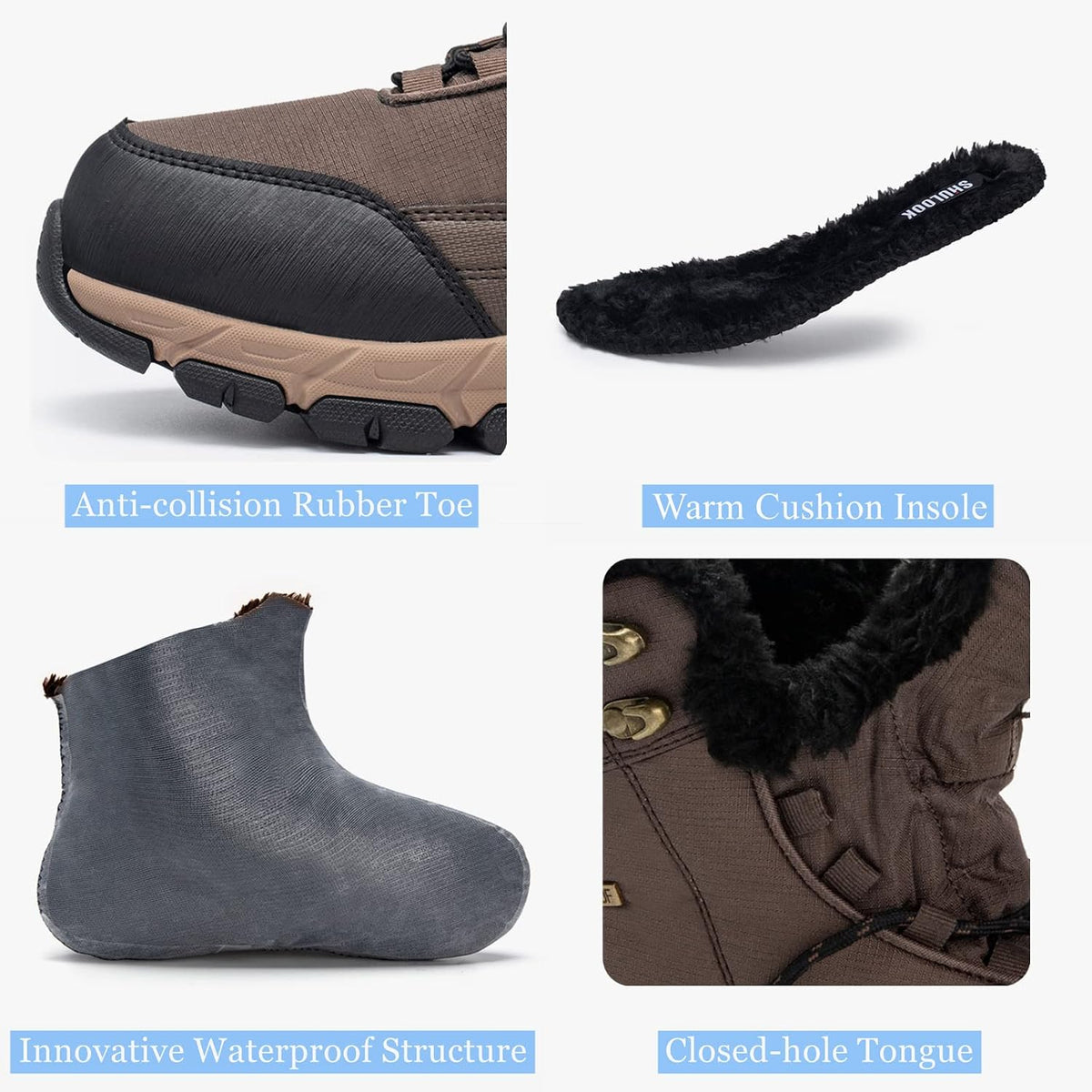SHULOOK Men's Snow Boots Waterproof Warm Fur Lined Winter Hiking Boot Non-slip Outdoor Ankle High-top Shoes Work Hiker Trekking Trail
