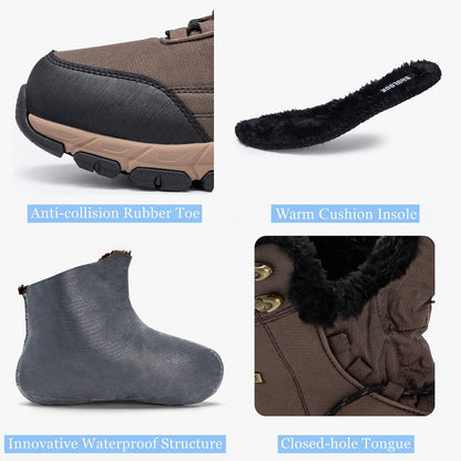 SHULOOK Men's Snow Boots Waterproof Warm Fur Lined Winter Hiking Boot Non-slip Outdoor Ankle High-top Shoes Work Hiker Trekking Trail