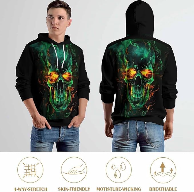 Flame Skull Unisex Hoodies Hooded Sweatshirt with Big Pockets