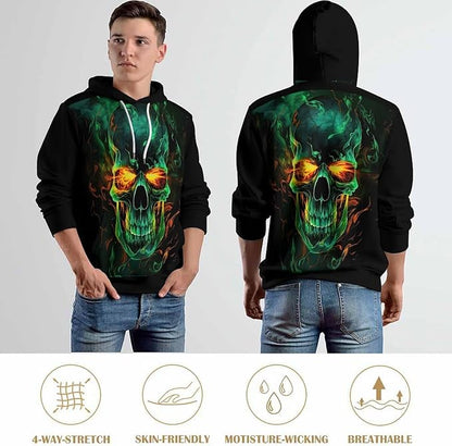 Flame Skull Unisex Hoodies Hooded Sweatshirt with Big Pockets