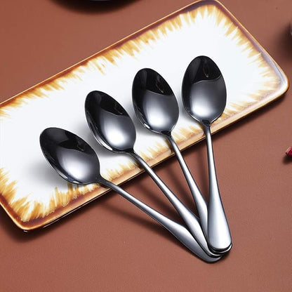 Black Teaspoons 6.5" Set of 4, Berglander Stainless Steel Titanium Plating Shiny Black Tea Spoons Silverware, Tea Spoon Small Dessert Spoon Teaspoon Sturdy And Easy To Clean Dishwasher Safe