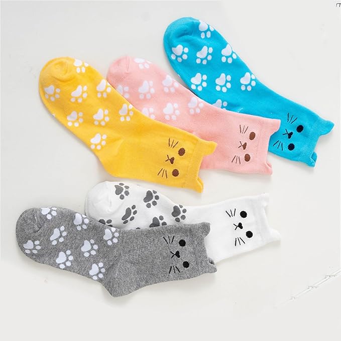 Funny Animal Socks for Women with 3D Cats Ears and Paws Print Cotton Middle Calf Socks Hosiery for Parties or Daily