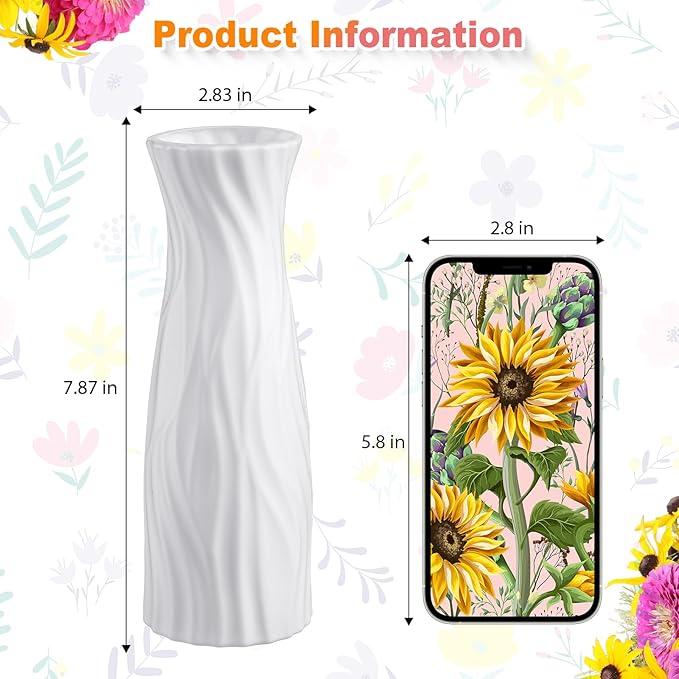 Hoolerry 12 Pcs White Flower Vases Bulk for Centerpieces Plastic White Bud Vase for Flowers Ceramic Look Flower Vase Decorative Tall Unbreakable Vase for Flowers Home Office Table(Elegant Style)