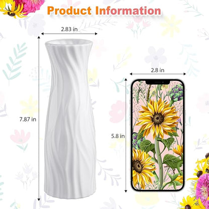 Hoolerry 12 Pcs White Flower Vases Bulk for Centerpieces Plastic White Bud Vase for Flowers Ceramic Look Flower Vase Decorative Tall Unbreakable Vase for Flowers Home Office Table(Elegant Style)
