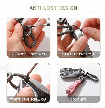 Carabiner Keychain, Universal Heavy Duty Woven Handmade Leather Key Chain, Car Fob Key Keychains with 360 Degree Rotatable Snap Swivel and Anti-Lost D-Ring for Men and Women, Gunmetal - Pink