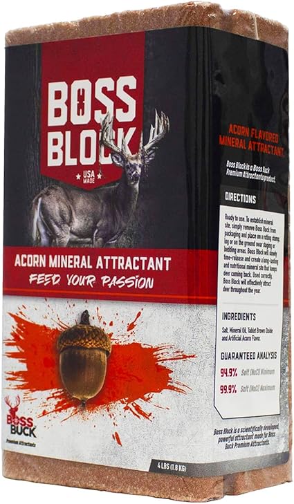 Boss Buck Boss Block Acorn Flavored 4lb Mineral Deer Attractant  Fast-Acting Powerful Long-Lasting Mineral Food Block for Deer