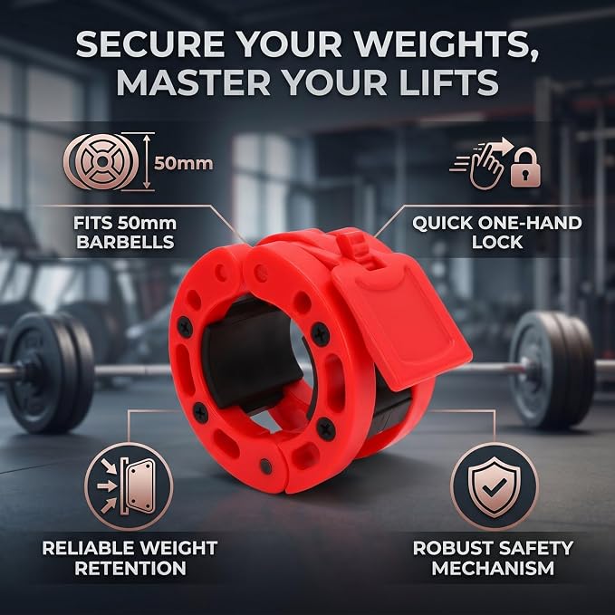 Drfeify Barbell Clamps, 50mm Weight Bar Plate Lock, Weight Bar Collar Clip for Weightlifting Powerlifting