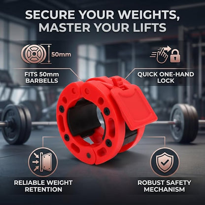 Drfeify Barbell Clamps, 50mm Weight Bar Plate Lock, Weight Bar Collar Clip for Weightlifting Powerlifting