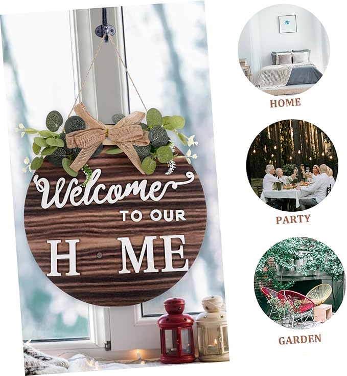 ERINGOGO Interchangeable Welcome Sign Wooden Door Plate Pendant Front Door Decor Hanging Ornament