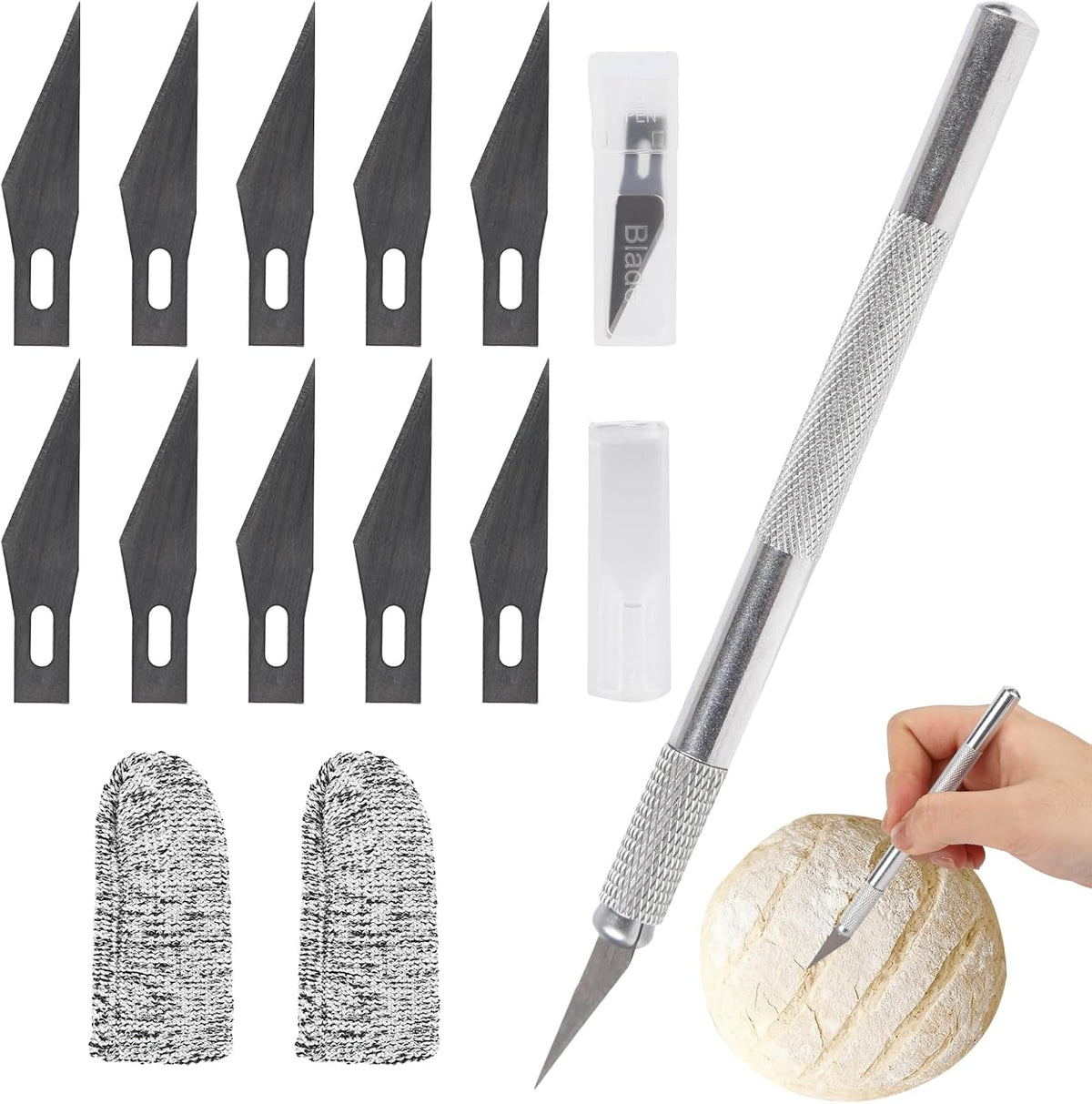 Bread Scoring Tool, Sourdough Razor Scorer & Scoring Lame with 11 Blades, Safety Cover & 2 Finger Sleeves – Stainless Steel For Home Bakers, Sourdough Starter Lovers, Hobbyists & Baking Enthusiasts