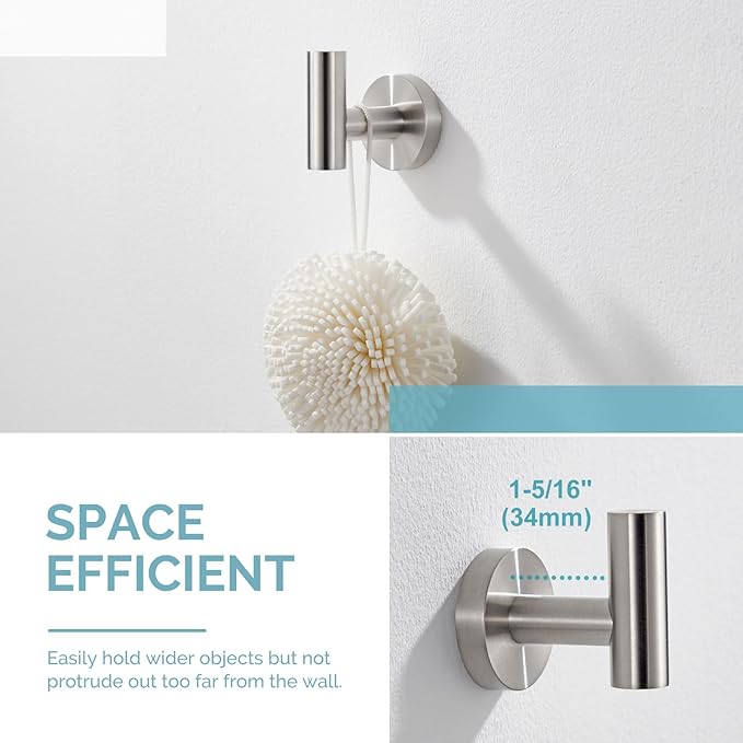 Angle Simple Robe Towel Hook, SUS 304 Stainless Steel Bathroom Hand Towel Coat Hook for Wall, Brushed Nickel