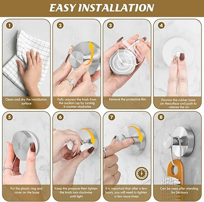 Suction Cup Hooks for Shower,2Pcs Shower Hooks for Inside Shower,No Drill Towel Hooks for Bathroom Wall,Kitchen,Glass,Mirror,Tile to Hang Towels,Robes,Loofah-Silver