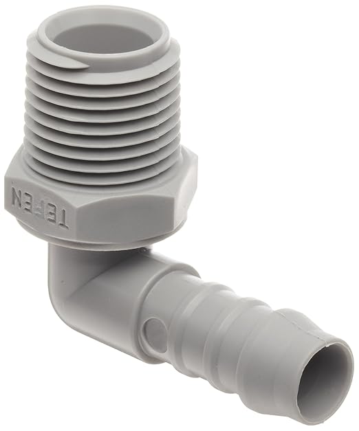 Tefen - 12256908083 Nylon 66 Hose Fitting, 90 Degree Elbow Adapter, Gray, 12" Hose ID x 12" NPT Male (Pack of 10)