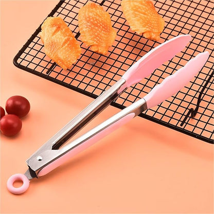Tongs Stainless Steel Tongs for Cooking Household Bread Tongs Barbecue Tongs Steak Tongs Food Tongs Multi Function Tongs Kitchen Tongs(Beige)