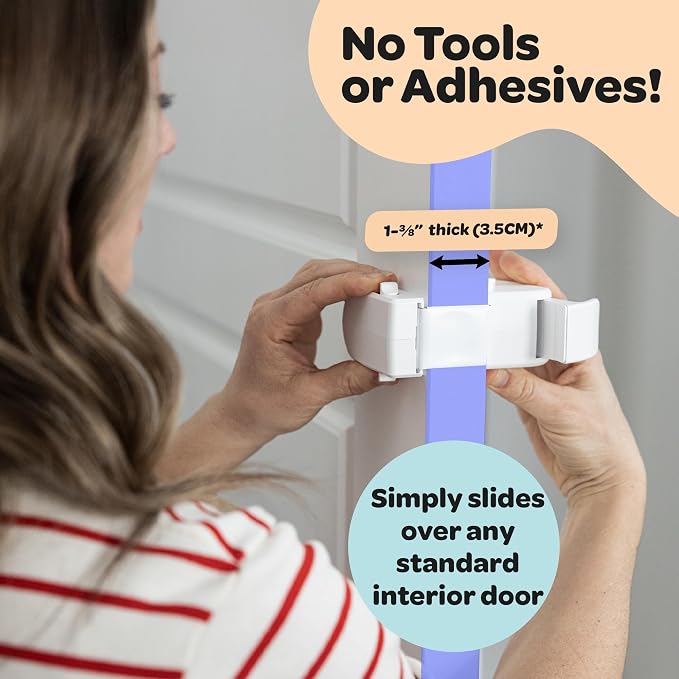Huglock - The Snap-On Door Lock Kids Can't Reach or Defeat - No Tools or Adhesives Required - Works With Door Knob, Lever or Handle - Childproof Safety Locks are Toddler, Baby and Child Proof (1 Pack)