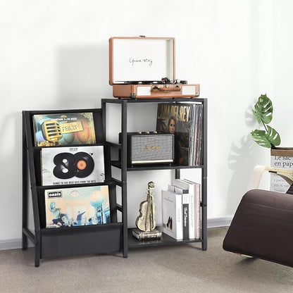 3-tier record player stand offers storage for 200 vinyl albums, turntable, and audio gear for vinyl enthusiasts.