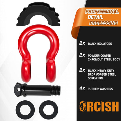 2PK D Ring Shackle, 42,000lb Break Strength, D Ring Shackles 3/4 inch with Black Isolator Washer and 7/8" Screw Pin, Tow Shackles, Soft Shackle Kit for Off-Road Jeep Truck Vehicle Recovery( missing rubber washers)