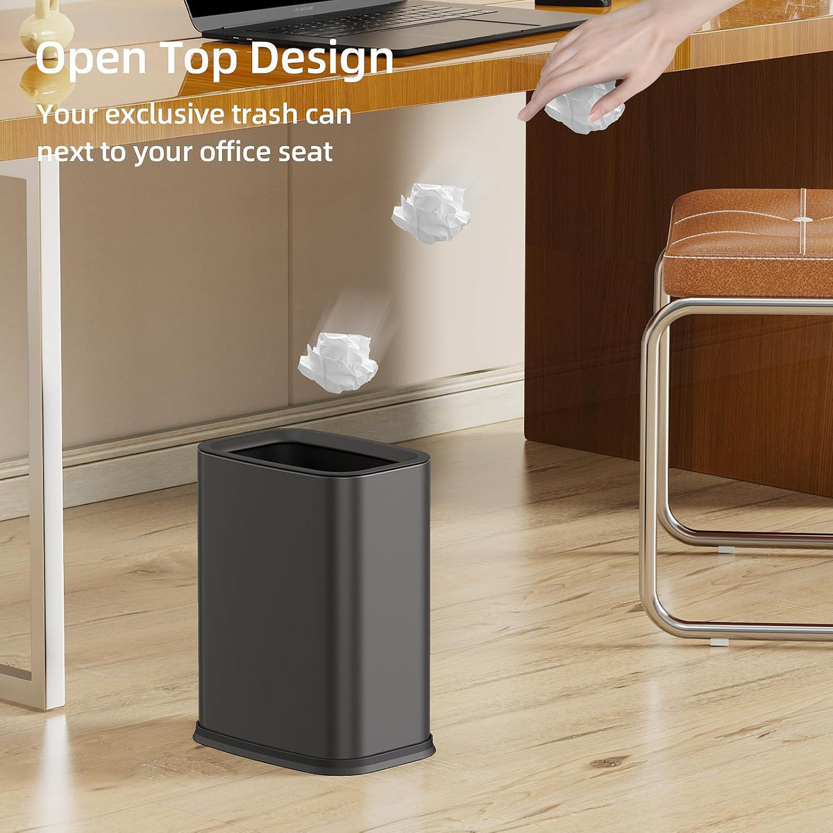 2.6 Gal Black Bathroom Trash Can,Metal Waste Baskets with Removable Inner Bucket,Small Office Garbage Can
