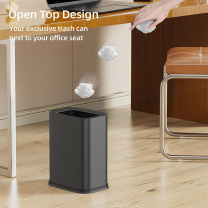 2.6 Gal Black Bathroom Trash Can,Metal Waste Baskets with Removable Inner Bucket,Small Office Garbage Can