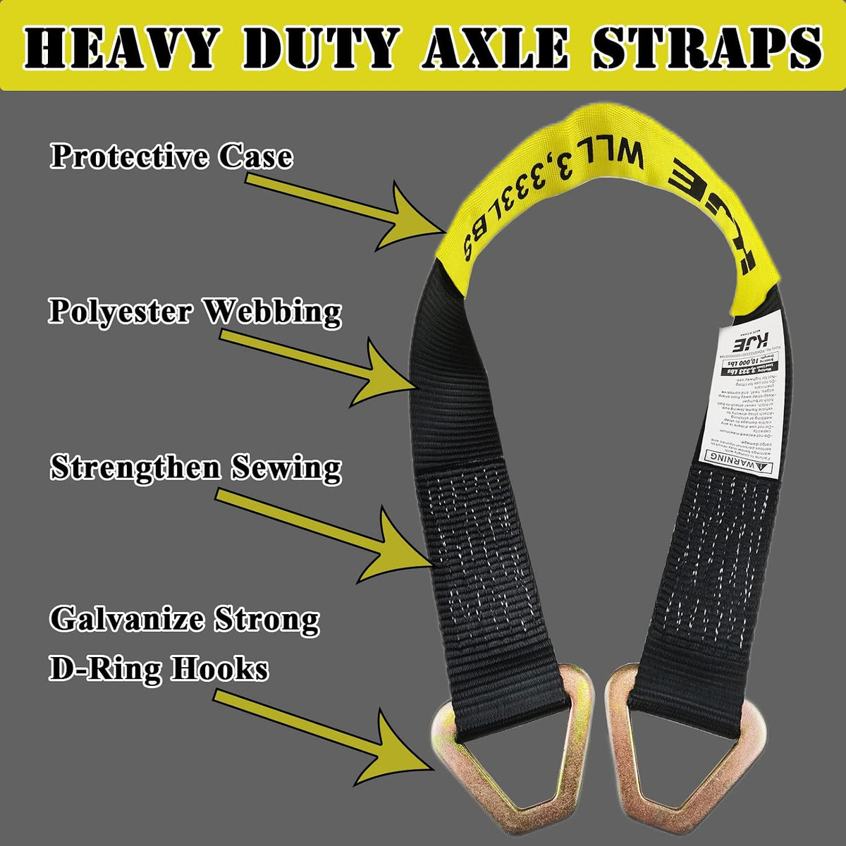 Heavy Duty Car Trailer Tie Down Straps 4 Pack Kit - 2" x 8' Ratchet Straps + J-Hooks with Clip, 2" x 36'' Axle Straps - 10,000lbs Break Strength - Use for Car, Truck, UTV Transport.( left side of the handbag is missing )