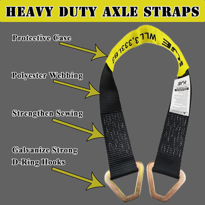 Heavy Duty Car Trailer Tie Down Straps 4 Pack Kit - 2" x 8' Ratchet Straps + J-Hooks with Clip, 2" x 36'' Axle Straps - 10,000lbs Break Strength - Use for Car, Truck, UTV Transport.( left side of the handbag is missing )