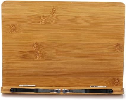 wishacc Bamboo Book Stand, Adjustable Book Holder Tray and Page Paper Clips-Cookbook Reading Desk Portable Stable Hard-Wearing Lightweight Bookstand-Textbooks Books