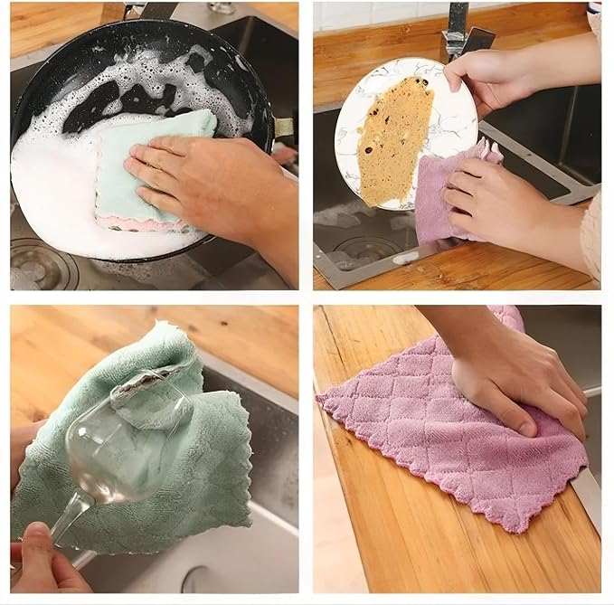 Reusable Microfiber Kitchen Cleaning Cloths – Super Absorbent, Quick-Drying Dish Towels for Kitchen Car Furniture Bowl Tea. 10.6" x 6.3" Coral Velvet Dishcloths Lint-Free Machine Washable 10 Pack