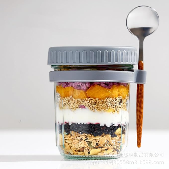 Oatmeal Mug Overnight Oatmeal Mug Breakfast Mug with Scoop Mason Mug Glass Salad jar Yogurt Mug with lid